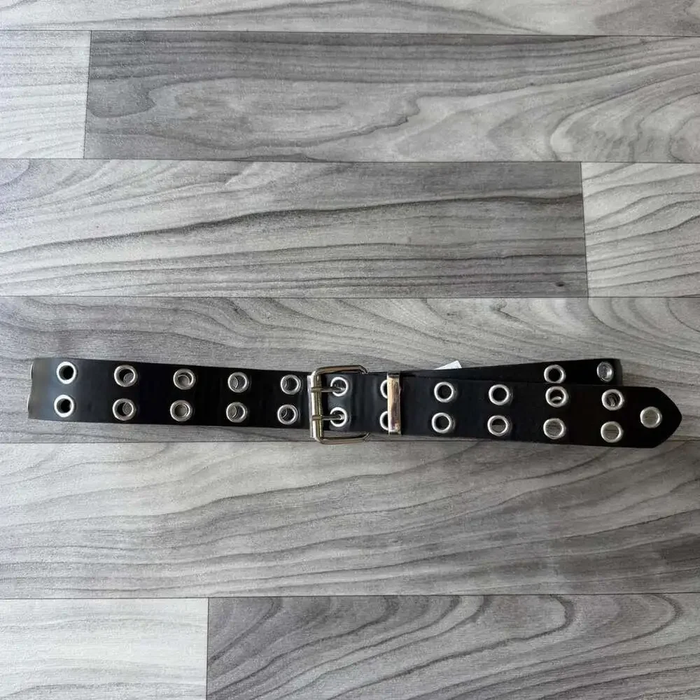Bershka Double Grommet Black Leather Belt 85